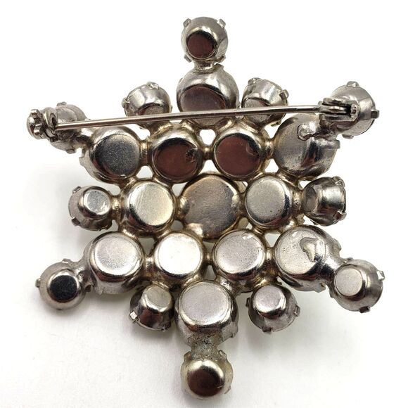 Prong Set Rhinestone Cluster Dome Silver Tone Brooch Pin Vtg Mid Century Glam - Picture 6 of 10